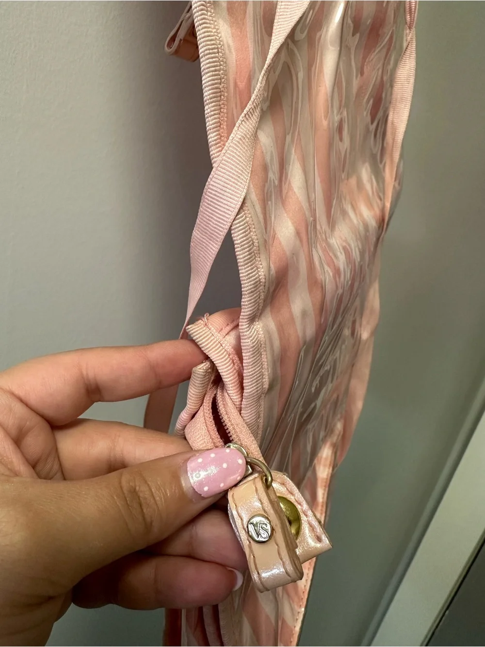 Victoria's Secret Pink Striped Hanging Organizer with Clear Pockets